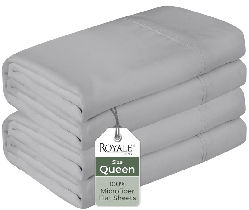 Royale Linens 2 Pack Bulk Flat Sheet Set - Top Sheets - Soft 1800 Microfiber - Wrinkle & Stain Resistant - for Hotel, Massage Table, Hospital, Dorm - Queen Flat Sheet Sold Separately (Queen, Silver) - Image 1